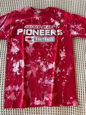 Champion Red Sacred Heart Pioneers Football Bleach-Splatter Tee